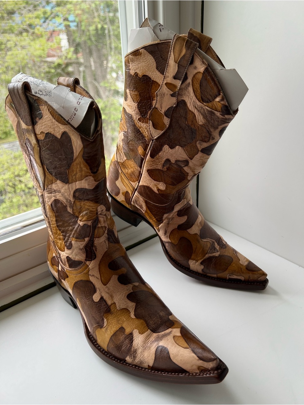 Old Gringo Brown Tan Cream Camo Print Leather Cowboy Boots 7 - Picture 12 of 16